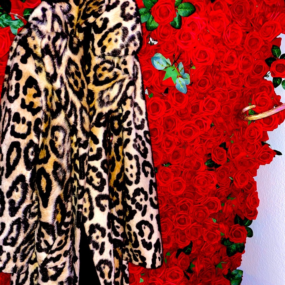 VINTAGE 1960 FAUX FUR LEOPARD TRENCH COAT